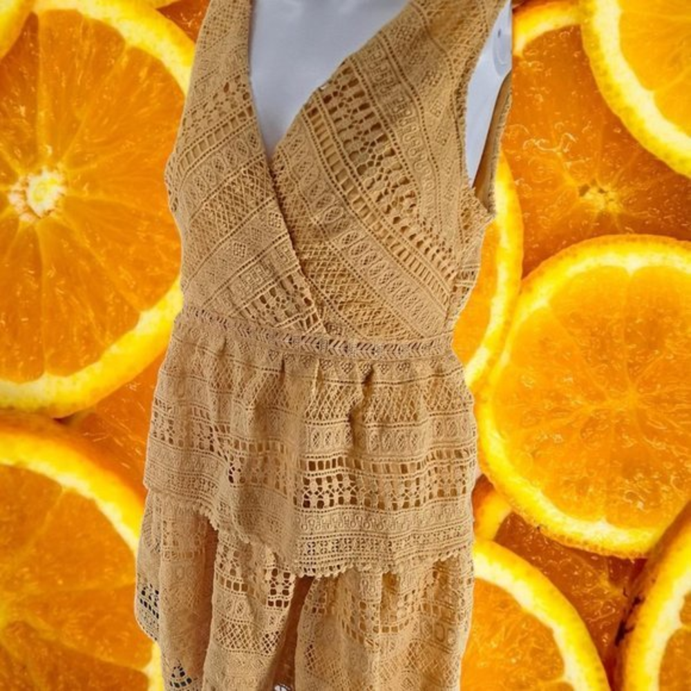 MIAMI Yellow Crochet Mini Dress Size Large